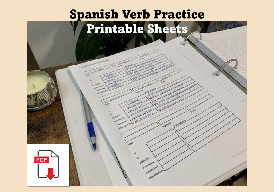 Spanische Verb-Übungsblätter, druckbare PDF-Seite herunterladen, Studie Sprachenlernen für Spanien und Südamerika
