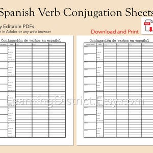 Spanish Verb Conjugation Sheets - download printable PDF pages, study language learning, dialects for Spain and Latin America