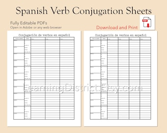 Spanish Verb Conjugation Sheets - download printable PDF pages, study language learning, dialects for Spain and Latin America