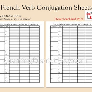 French Verb Conjugation Sheets - download printable PDF pages, study language learning