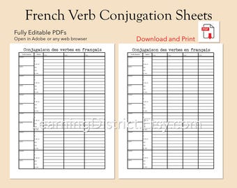 Vervoegingsbladen Franse werkwoorden - download afdrukbare pdf-pagina's, studeer talen leren