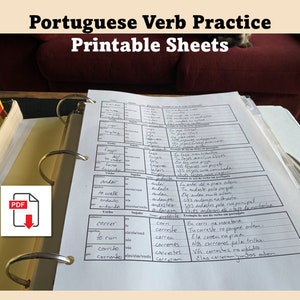 Portuguese Verb Practice Sheets, download printable PDF pages, study language learning, dialects for Brazil and Portugal