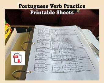 Portuguese Verb Practice Sheets, download printable PDF pages, study language learning, dialects for Brazil and Portugal