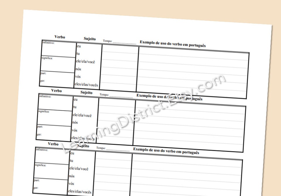 Portuguese Verb Practice Sheets Etsy Portuguese Verb Practice Sheets Etsy