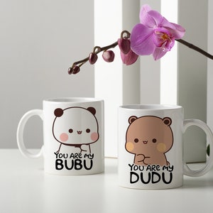 Set aus zwei Tassen, 330 ml, perfekt als Geschenk für ein Paar. DUDU und BUBU-Muster Bild 4