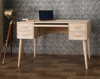 study table organizer Irish Wooden Study Table With Storage - Off White Finish