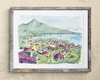 Charlotte Amalie St. Thomas USVI Scenic View; Original Watercolor Art by Kyle St. George