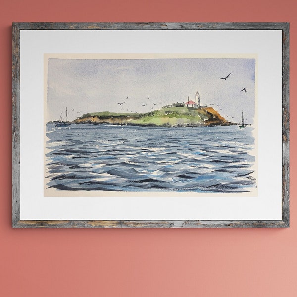 Faulkner's Island Lighthouse in Long Island Sound; Original Watercolor or Giclée Prints by Kyle St. George