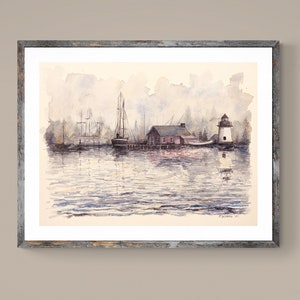 Mystic, CT Seaport Art Print – Original Watercolor of Old Whaling Ships – Nautical Wall Decor by Kyle St. George