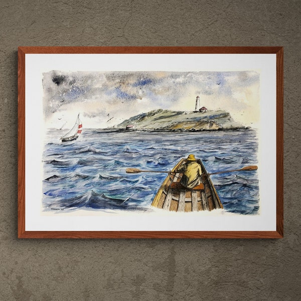 Falkner's Island Old Man and the Sea; Original Watercolor Giclée Prints by Kyle St. George