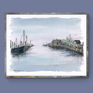Guilford Harbor, CT Long Island Sound Art Print – Acquerello originale di scena costiera – Decorazione murale nautica di Kyle St. George