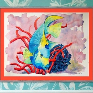 Caribbean Queen Angel Fish Art Print – Original Watercolor of Tropical Reef Scene – Marine Fish Wall Decor by Kyle St. George