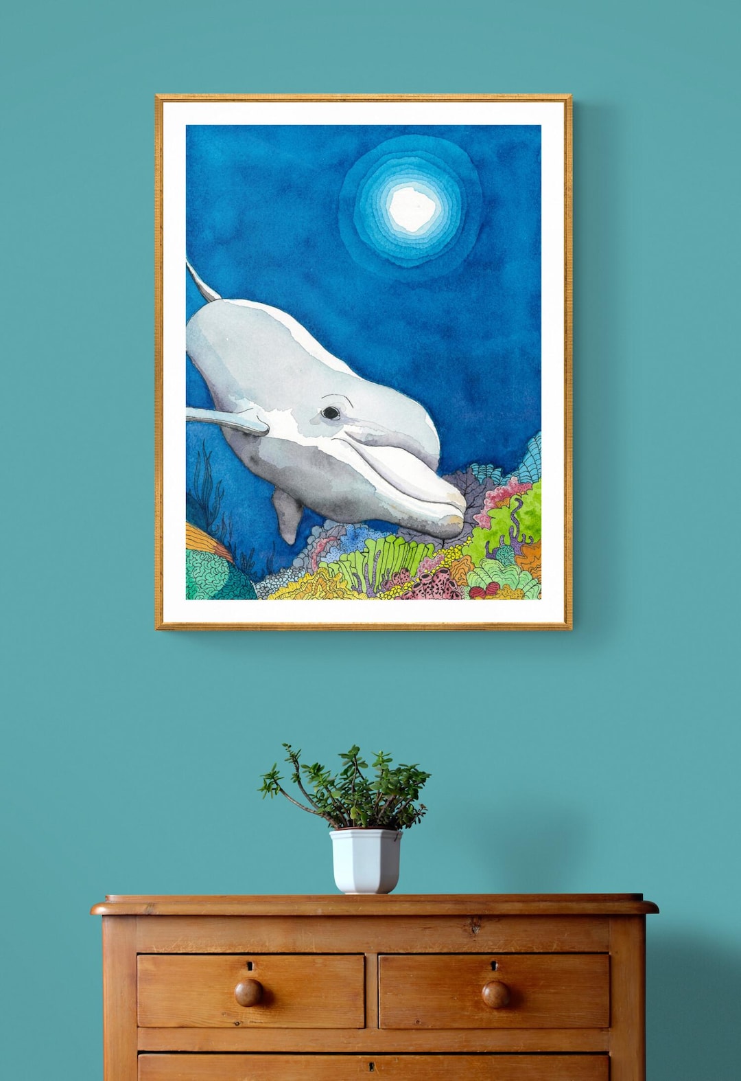 Bottlenose Dolphin Watercolor Print: Caribbean Reef Coastal Art - Etsy