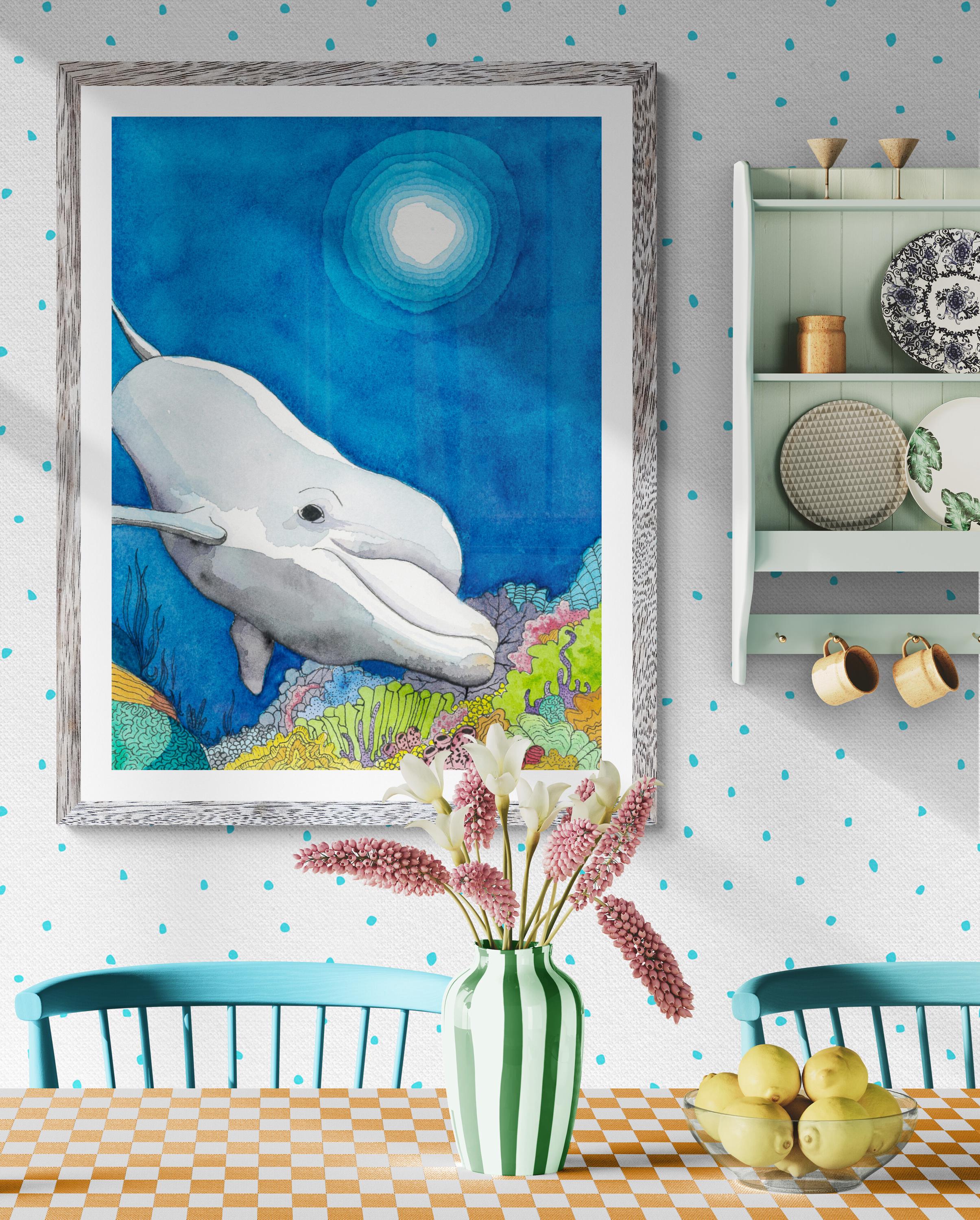 Bottlenose Dolphin Watercolor Print: Caribbean Reef Coastal Art - Etsy