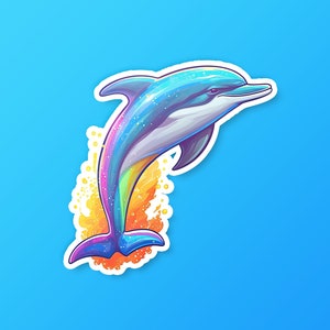 Springender Delfin Kiss-Cut Vinyl Aufkleber, niedlicher Delfin Aufkleber rainbowcore bunter Delfin Aufkleber Kidcore Meerestier Laptop Flasche Aufkleber