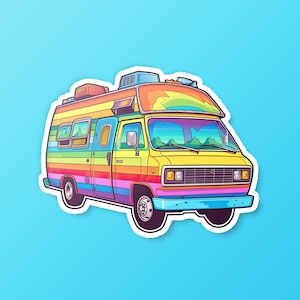 80 s Retro Camper Van (Vinyl Sticker) 80 s autocollant groovy décalque 80 s esthétique amusant mignon coloré heureux dessin animé autocollant ordinateur portable iPad wall sticker