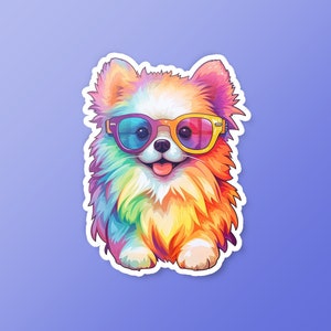 Nerdy Pomeranian Sticker, cute pomeranian kiss-cut vinyl decal rainbowcore pomeranian car decal cute dog laptop wall planner iPad stickers