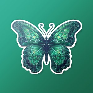 Emerald Green Butterfly Sticker, colorful butterfly vinyl sticker, beautiful transparent stained glass style butterfly decorative sticker