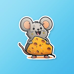 Souris mignonne avec autocollant de fromage, souris mignonne, petit autocollant de souris, animal de bande dessinée d'autocollant d'autocollant de kidcore d'ordinateur portable de souris, autocollant mignon de vinyle