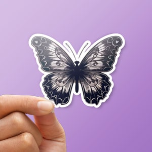 Adesivo decorativo preto de borboleta, adesivo de vinil de borboleta colorida, lindo padrão transparente e intrincado, decalque de borboleta, adesivos para laptop