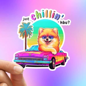 Gewoon Hbu chillen? Pommeren in een Convertible Kiss-Cut Vinyl Decal, kleurrijke Pommeren auto sticker schattige Pommeren hond laptop muurstickers