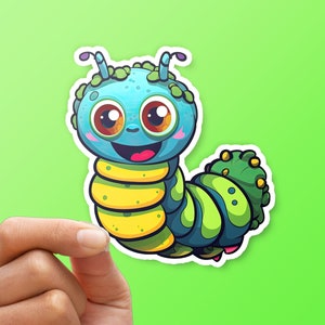 Cute Caterpillar Vinyl Sticker, caterpillar decal, bug stickers, funny caterpillar centipede sticker fun cute colorful happy laptop iPad AI