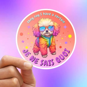Je Ne Sais Quoi (Maltipoo) vinyle autocollant maltipoo rainbowcore autocollant drôle chien autocollant mignon fabuleux diva attitude chiot impertinent autocollant pour ordinateur portable