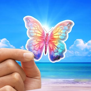 Stained Glass Butterfly Sticker, colorful butterfly vinyl sticker, beautiful transparent mosaic translucent butterfly, decorative stickers