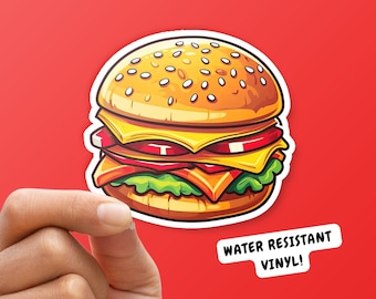 Cheeseburger Sticker (Kiss-Cut Vinyl Decal), cute food burger sticker for water bottle laptop foodie sticker hamburger car decal foodcore