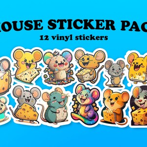 Mouse Lovers Sticker Pack -12 Autocollants en vinyle, autocollants de souris mignons, feuille d'autocollants transparents esthétiques, autocollants AI, autocollants pour ordinateur portable kidcore