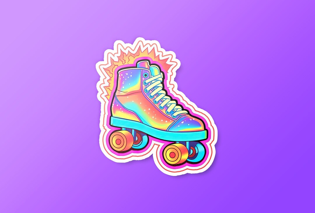 Flaming Hot 80s Roller Skate Vinyl Sticker, Rollerskating Sticker