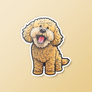 Cute Golden Doodle Vinyl Sticker, dog laptop sticker, puppy art pet sticker, cartoon animal sticker, AI generated sticker, premium stickers