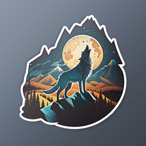 Wolf Howling in the Moonlight Sticker, celestial wolf sticker, laptop stickers, lone wolf sticker, vinyl wolf stickers, sniper wolf sticker