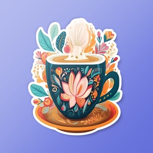 Blooming Latte Vinyl Sticker, café latte beau café latte autocollant cadeau pour amateur de café barista ordinateur portable iPad planificateur journalisation autocollant
