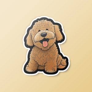 Cute Golden Doodle Vinyl Sticker, dog laptop sticker, puppy art pet sticker, cartoon animal sticker, AI generated sticker, premium stickers