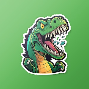 Green Dinosaur Cartoon Sticker, vinyl dinosaur sticker, mini dinosaur sticker, laptop stickers, dinosaur decal, kawaii trex dinosaur sticker