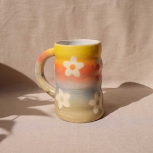 Handmade Mug, Ceramic Mug, Daisy Floral Speckled Mug Ombre Watercolor Mug