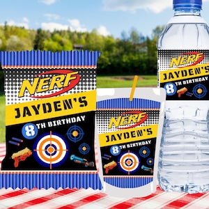 Nerf Birthday Party: Chips Bag, Juice & Water Bottle Labels (Digital Download)