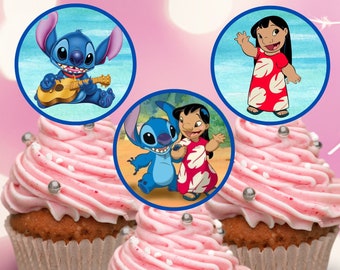 Adornos para cupcakes de Lilo y Stitch: Decoraciones imprimibles para fiestas (archivo digital)