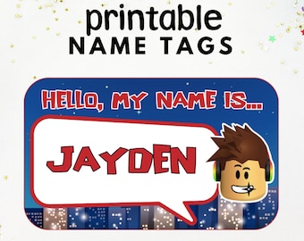 Birthday Party Printable Name Tags Template, Editable , Printable, Instant Download, Edit on Canva
