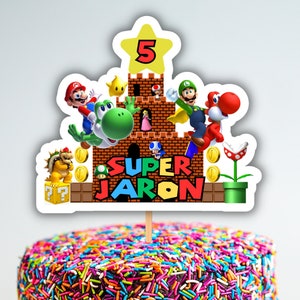 Super Mario Cake Topper z darmowymi 12 szt. Cupcake Toppers, Mario Brothers Cake Topper, Darmowa personalizacja, Cyfrowy, Do druku, Natychmiastowe pobieranie