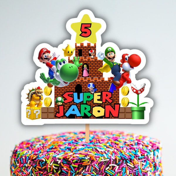 Super Mario Cake Topper avec 12 pcs Cupcake Toppers gratuits, Mario Brothers Cake Topper, Personnalisation gratuite, Numérique, Imprimable, Téléchargement instantané