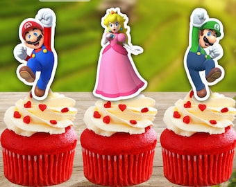 Super Mario Cupcake Toppers, Super Mario Brothers Cupcake Toppers, 12 piezas cupcake toppers, Descarga instantánea, Toppers imprimibles