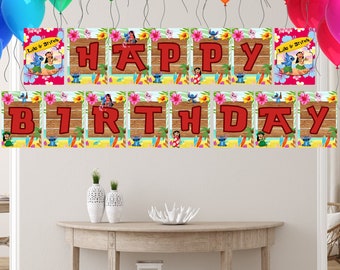 Striscione di compleanno di Lilo e Stitch: stampabile e personalizzabile (download digitale)
