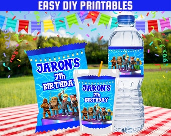 Custom Roblox Birthday Party Labels: Chips, Juice, Water (Digital Download)