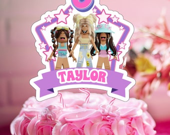 Personalized Roblox Girl Cake Topper – Birthday Party Decoration (Digital Download