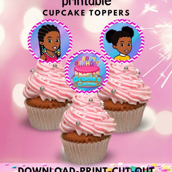 Gracie's Corner Cupcake Topper, Printable Cupcake Toppers, Gracie's Corner Girls Birthday Party, Digital Toppers, Instant Download