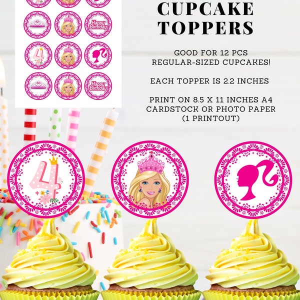 Doll Cupcake Toppers, Digital Toppers, 12 pcs cupcake toppers, Regular-sized Cupcakes, Doll, Girl Toppers, Instant Download, Printable