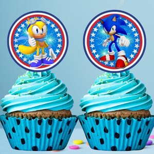 Toppers per cupcake di Sonic, Sonic The Hedgehog, Toppers per cupcake digitali, 12 pezzi di topper per cupcake, download immediato, topper stampabili