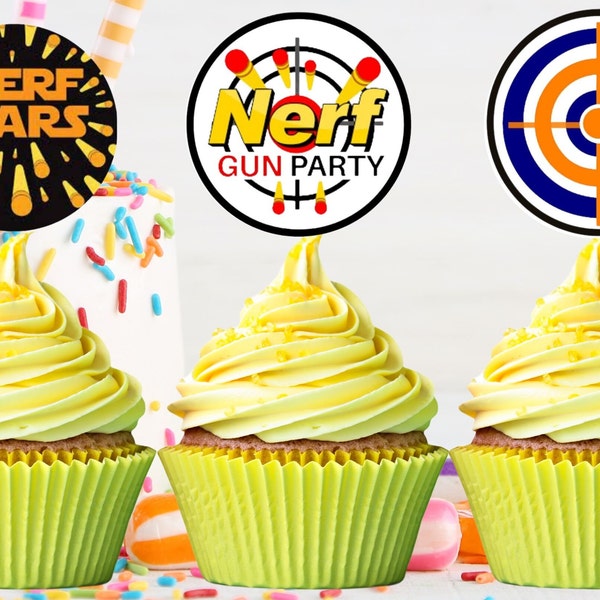 Nerf Cupcake Toppers, Dart, Digital Topper, 12 Stück Kuchendeckel, Regular-sized Cupcakes, Instant Download, Printable